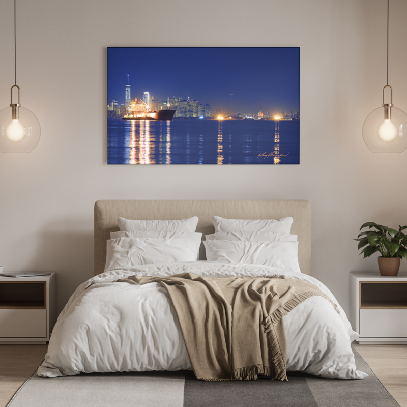 New York Harbor After Dark #3 48 New York Harbor After Dark #3 48"x32" inch High Quality Canvas Wall Art, an Anthony Abercrombie Original Photograph Normally $400 Limited Time $300