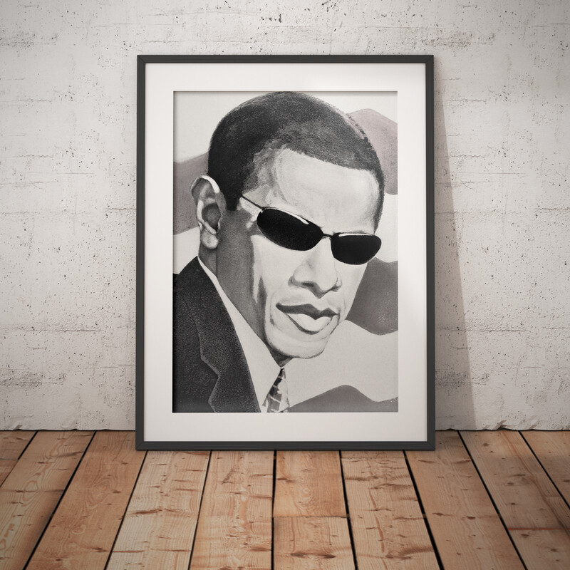 "On Official Business" The 44th U.S. President Barack H. Obama 18"x24" inch Framed and Matted Black & White Giclee Print an Anthony Abercrombie