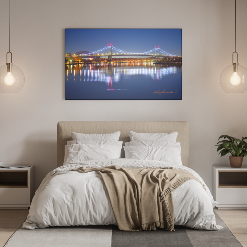 NYC's Triborough and Hells Gate Bridges at Twilight #1 48 NYC's Triborough and Hells Gate Bridges at Twilight #1 48"x32" inch High Quality Canvas Wall Art, an Anthony Abercrombie Original Photograph Normally $400 Limited Time $300