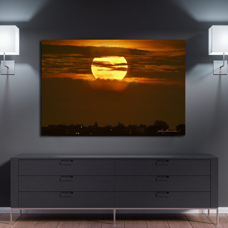 Super Moonrise over Brooklyn #124"x16" inch High Quality Metal Wall Art, an Anthony Abercrombie Original Photograph  For A Limited Time $400