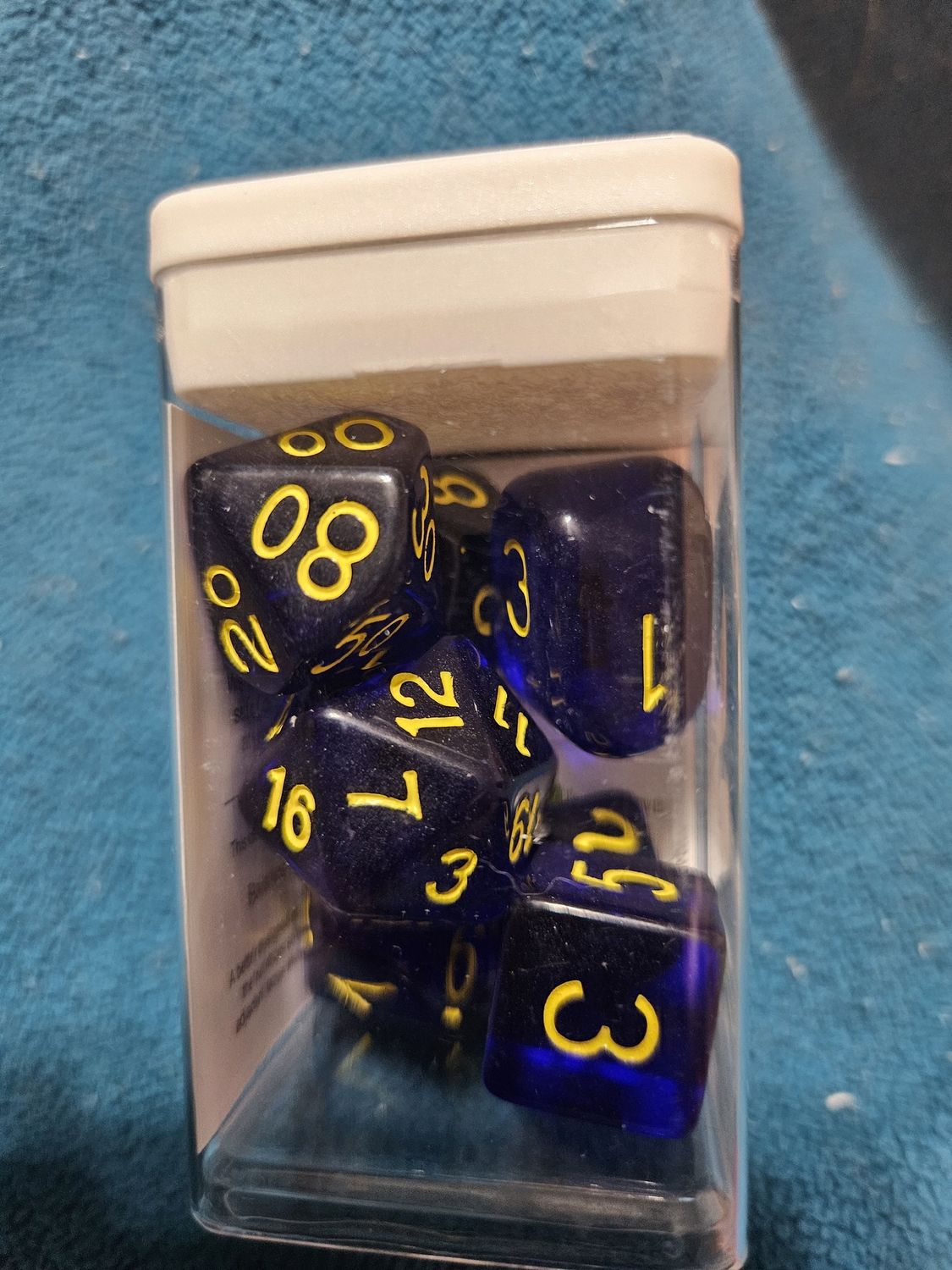 Translucent Dark Blue w yellow number 7d set