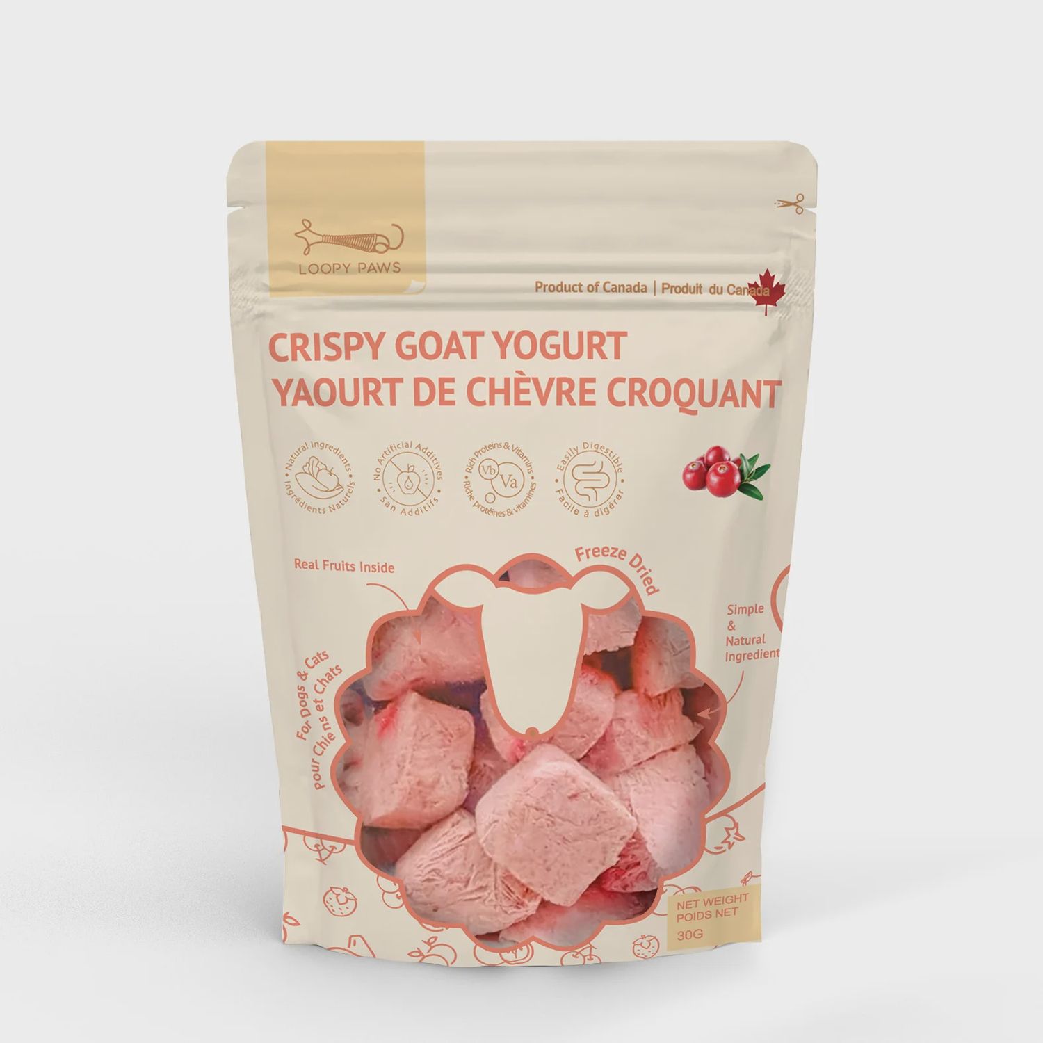 Loopy Paws Crispy Goat Yogurt Chunk Cranberry 30g