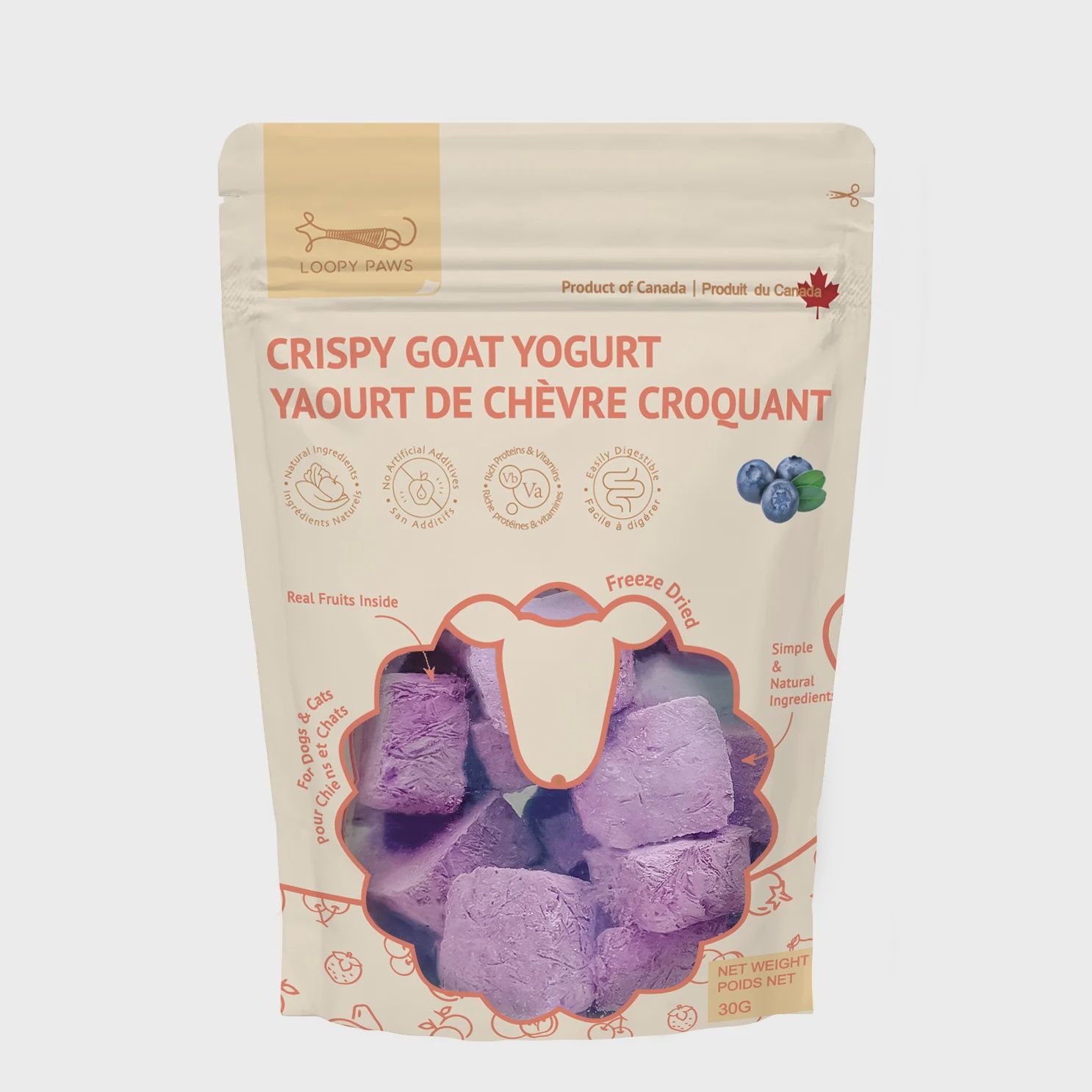 Loopy Paws Crispy Goat Yogurt Chunk Blueberry 30g