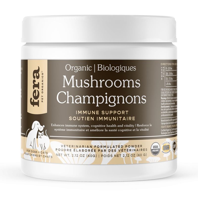 Fera Pet Organics Allergy and Immune Support Mushrooms Supplement Blend for Dogs and Cats - Helps with Cognitive Health, and Vitality, and Immune Support Booster