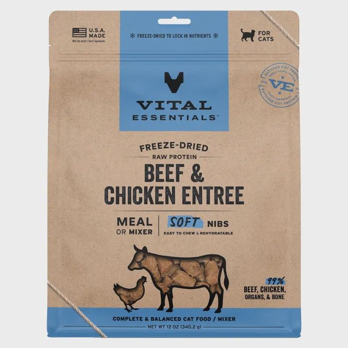 VITAL ESSENTIALS FD Raw Beef Chicken Entree&amp;Mixer Soft Nibs 12OZ | Cat