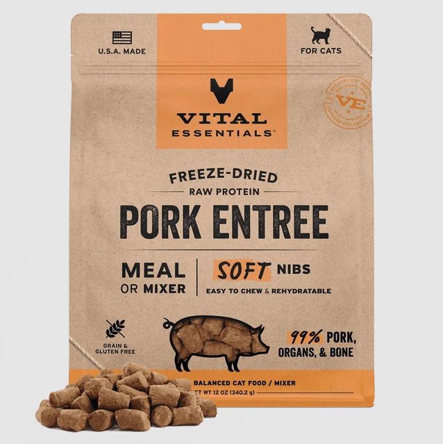 VITAL ESSENTIALS FD Raw Pork Entree &amp; Mixer Soft Nibs 12OZ | Cat
