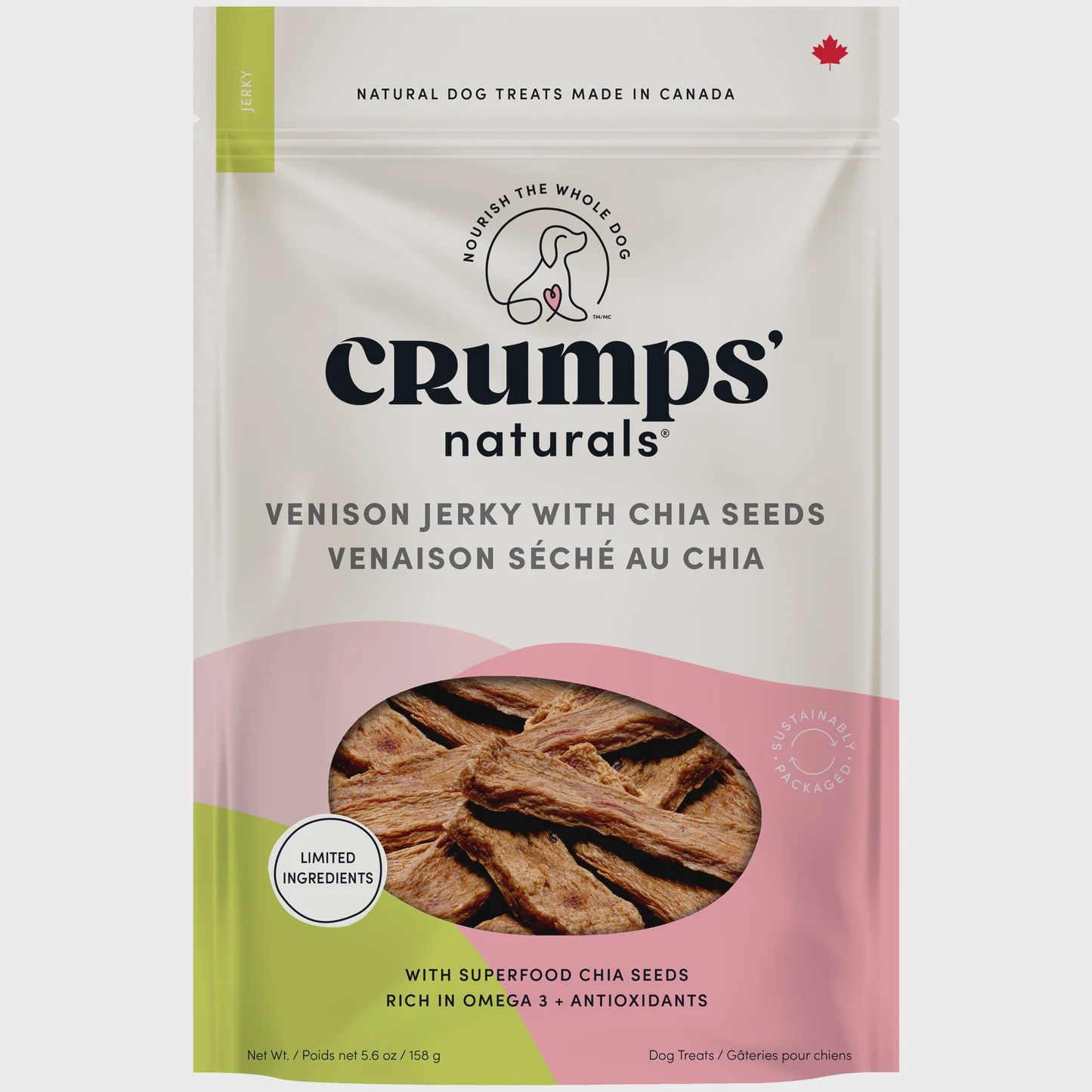 Crumps&#39; Naturals Dog Venison Jerky with Chia Seeds 158g