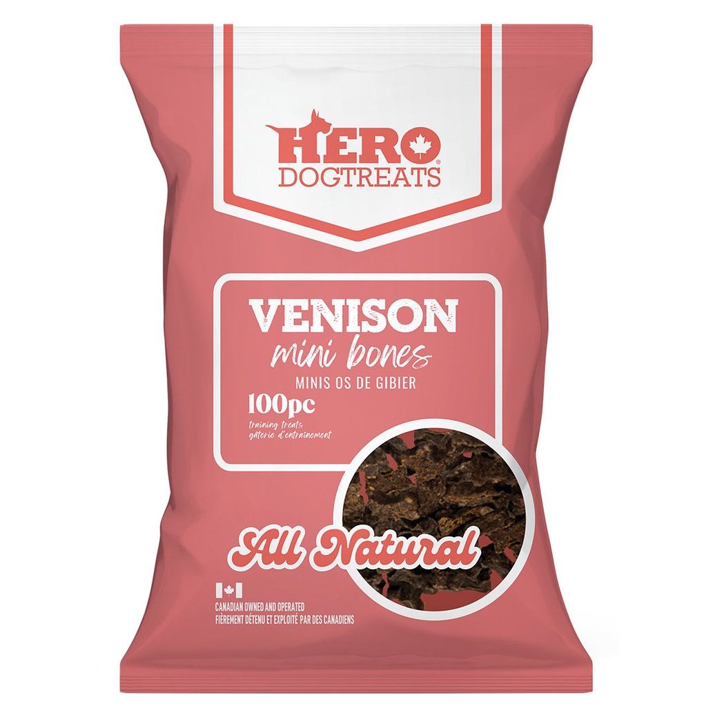 Hero Venison Mini Bones - 100 pieces