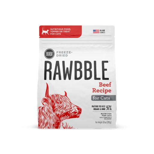 BIXBI Rawbble Freeze Dried Cat Food  Beef Recipe  10 oz - 97% Meat and Organs  No Fillers - Pantry-Friendly Raw Cat Food for Meal  Treat or Food Topper - USA Made in Small Batches