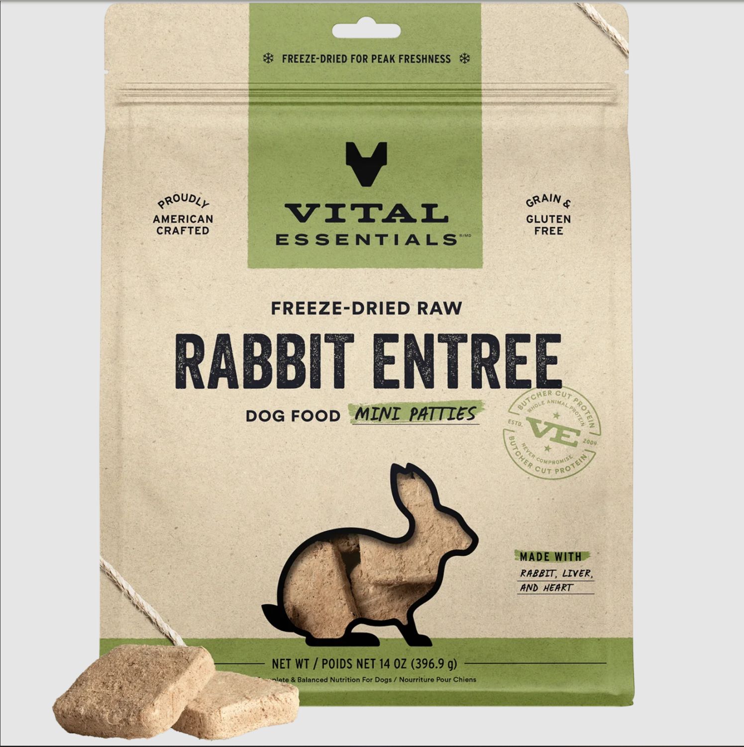 VITAL ESSENTIALS FD Raw Rabbit Entree Mini Nibs 14OZ