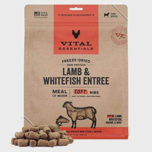 VITAL ESSENTIALS FD Raw Lamb&amp;Whitefish Entree&amp;Mixer Soft Nibs 14OZ