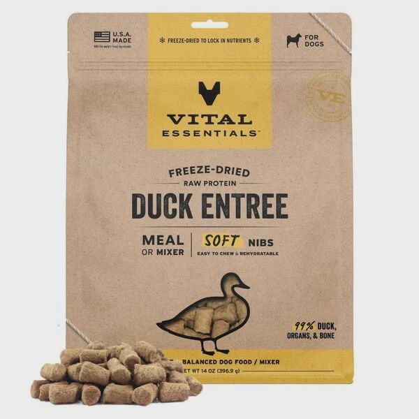 VITAL ESSENTIALS FD Raw Duck Entree &amp; Mixer Soft Nibs 14OZ