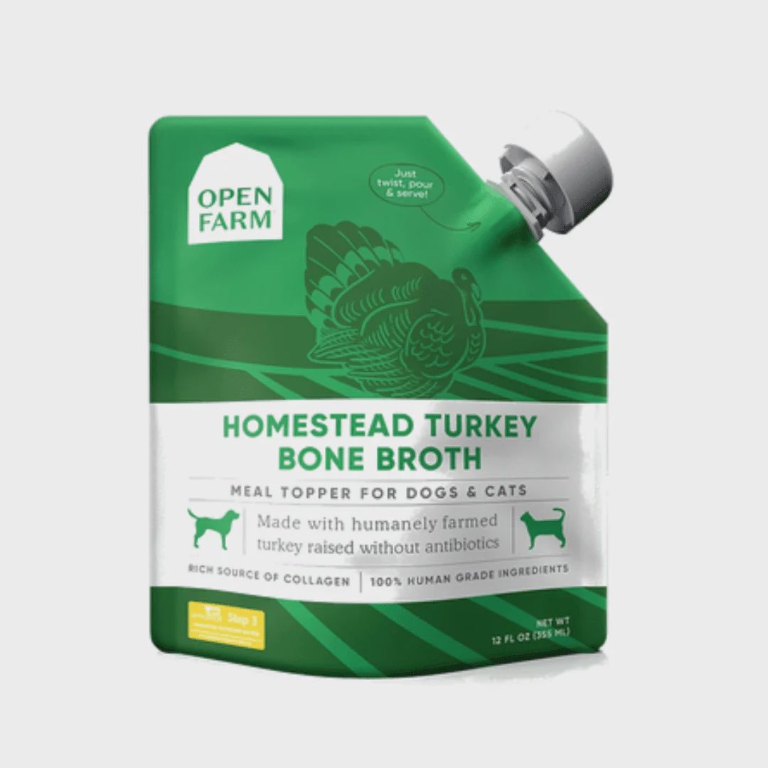 Open Farm Dog/Cat Bone Broth Topper Homestead Turkey 12 oz