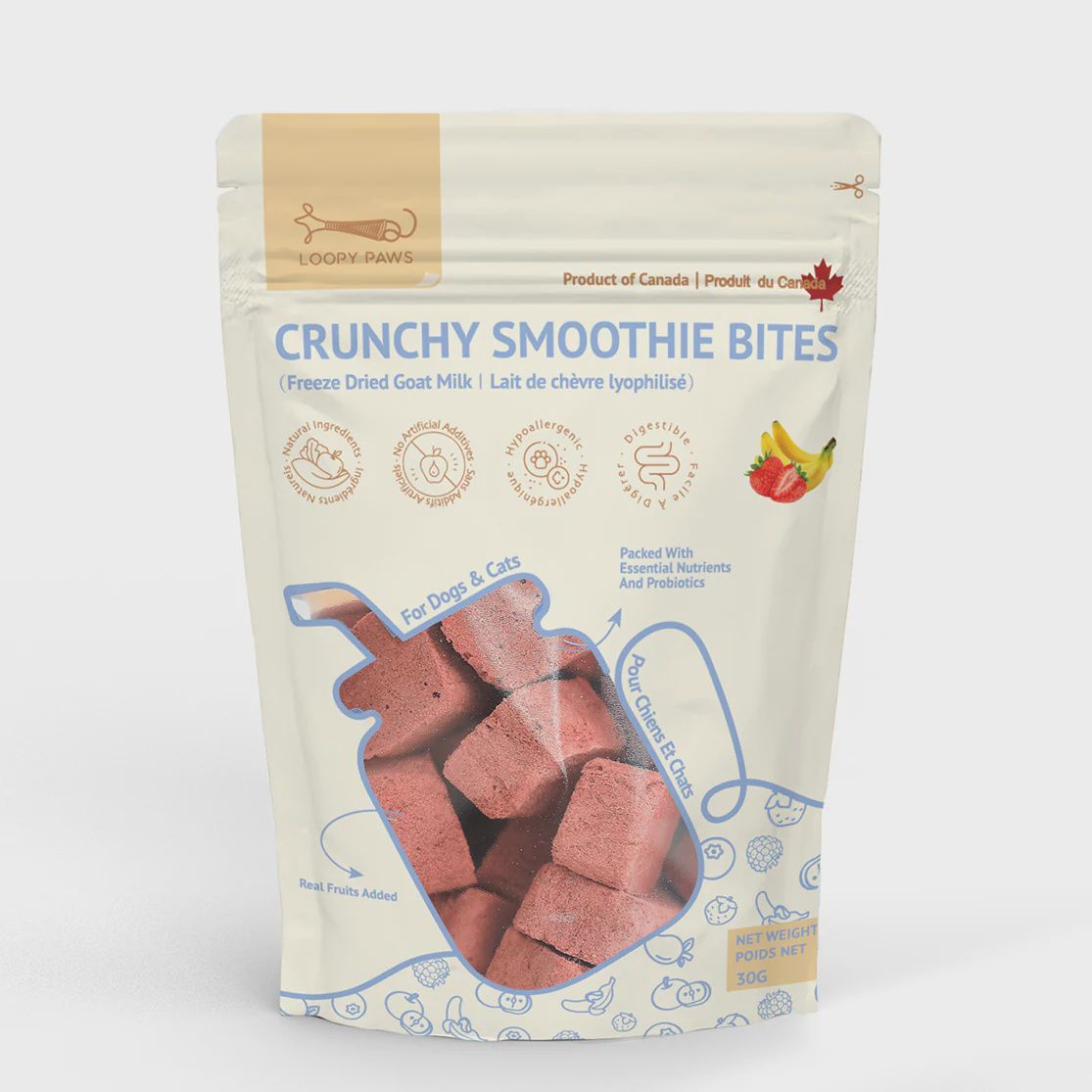 Loopy Paws Crunchy Smoothie Bites - Strawberry &amp; Banana
