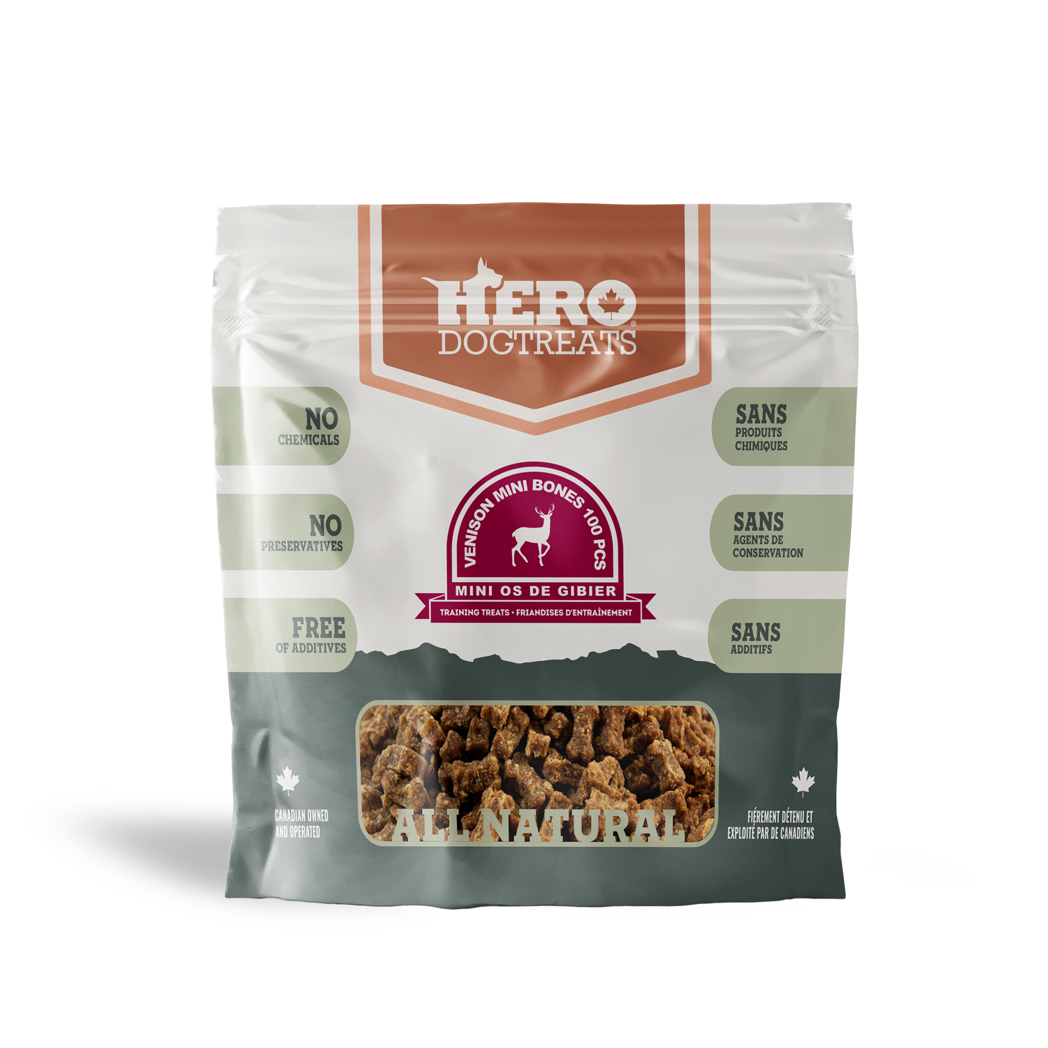 Hero Venison Mini Bones - 100 pieces