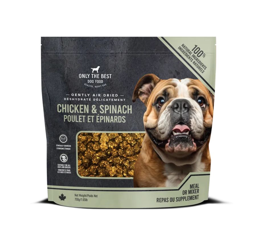 Only The Best Air Dried Adult Dog Food or Mixer - Chicken &amp; Spinach 750g