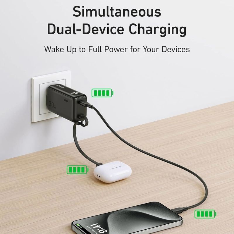 ANKER Power Bank USB C Charger Block, 3-in-1 5,000mAh Portable Charger with Built-in USB-C Cable