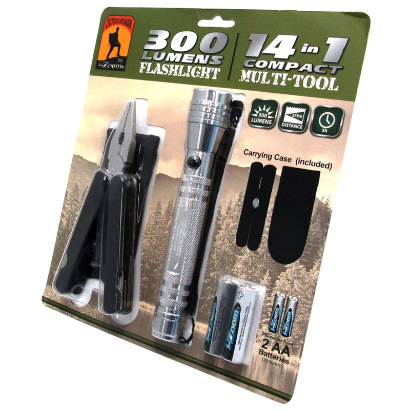 OUTDOORSMAN 300 Lumens Flashlight 14 in 1 Compact Multi-Tool