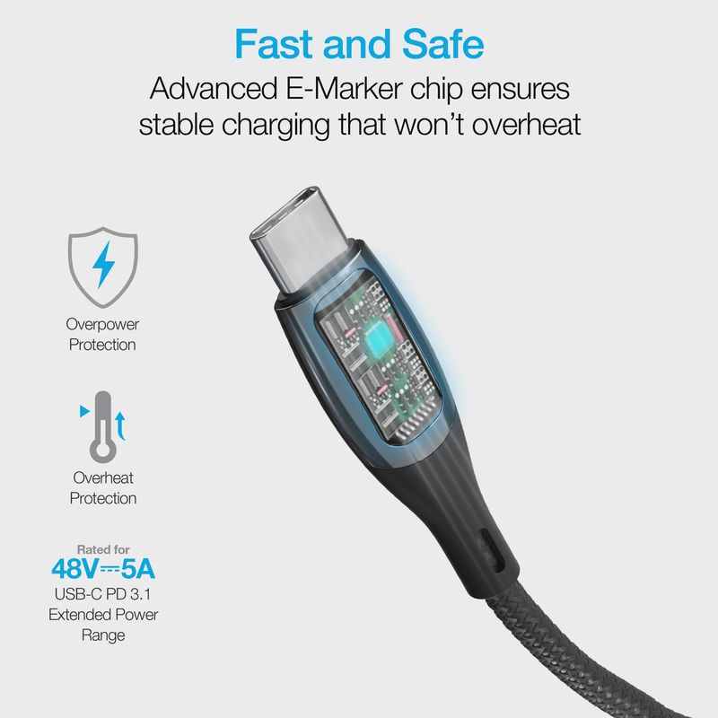 NAZTECH 240W USB-C Charging Cable with display 6ft