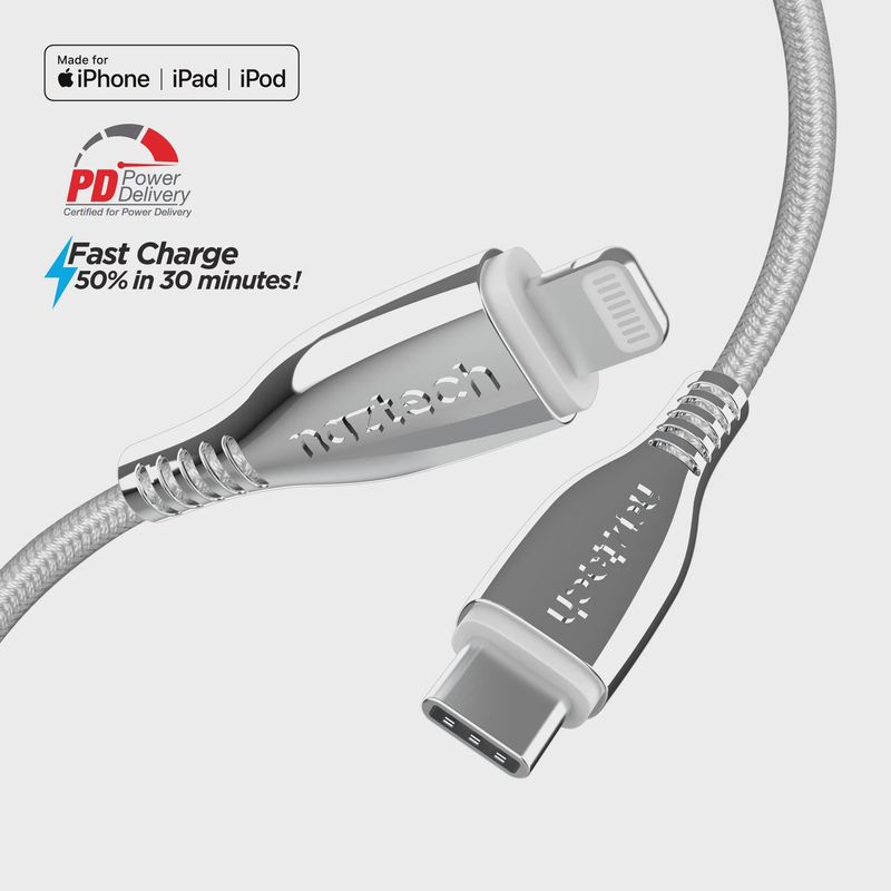 NAZTECH Titanium USB-C to Lightning Braided Cable 6ft