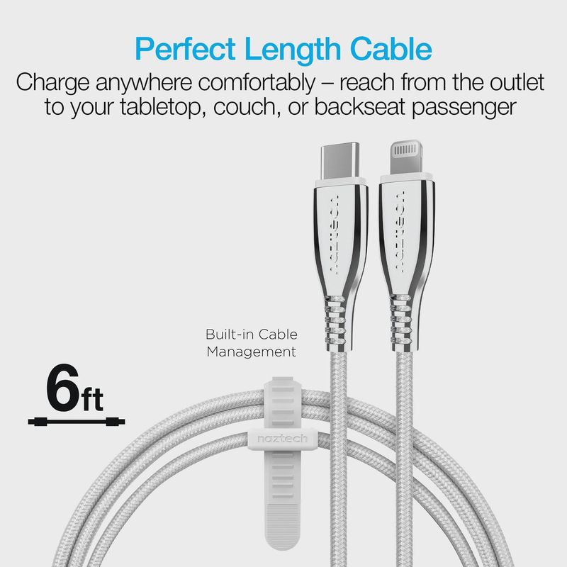 NAZTECH Titanium USB-C to Lightning Braided Cable 6ft