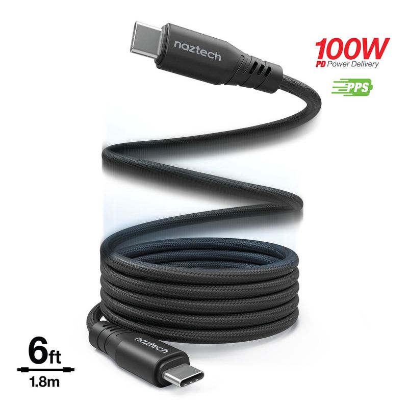 NAZTECH USB-C to USB-C 6ft Magnetic Braided Cable