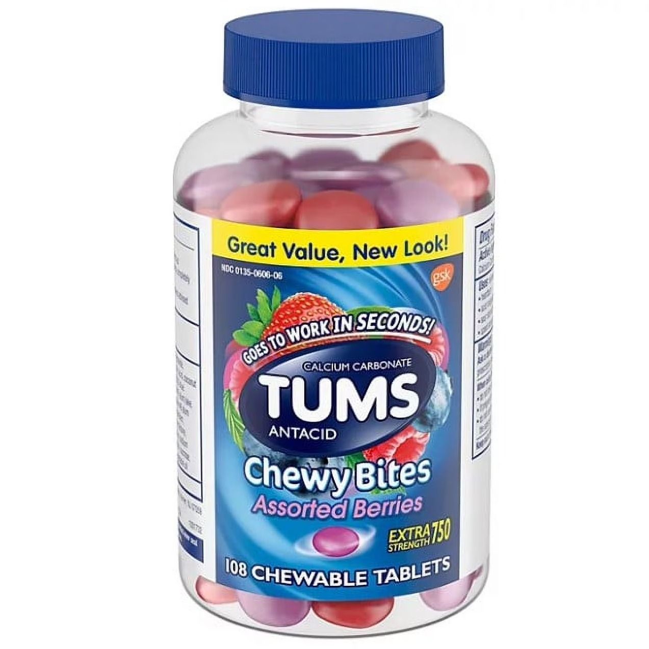 TUMS Antacid Chewy Bites Berries, Quantity: 108