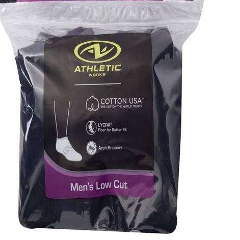 Athletic Works Men's Black Low Cut Socks, Color: Black, Quantity: 12ct, Size: 6-12