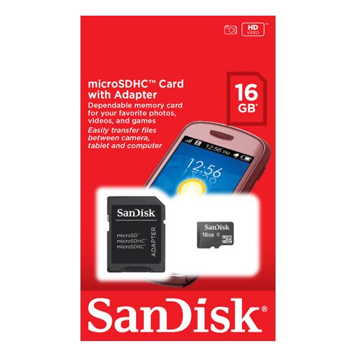 SanDisk microSDHC Card 16GB with Adapter