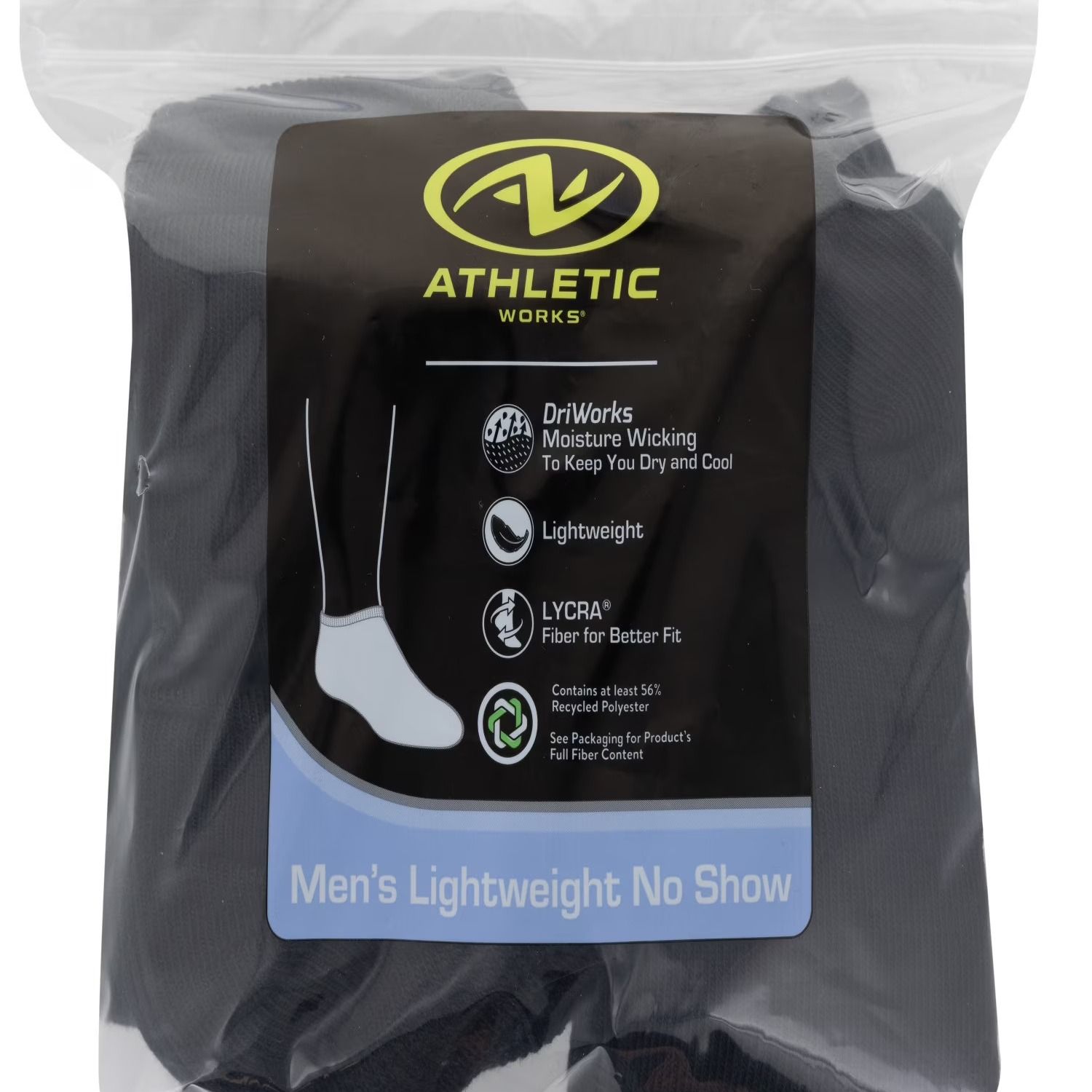 Athletic Works Men's Black No Show Socks, Quantity: 6 pack