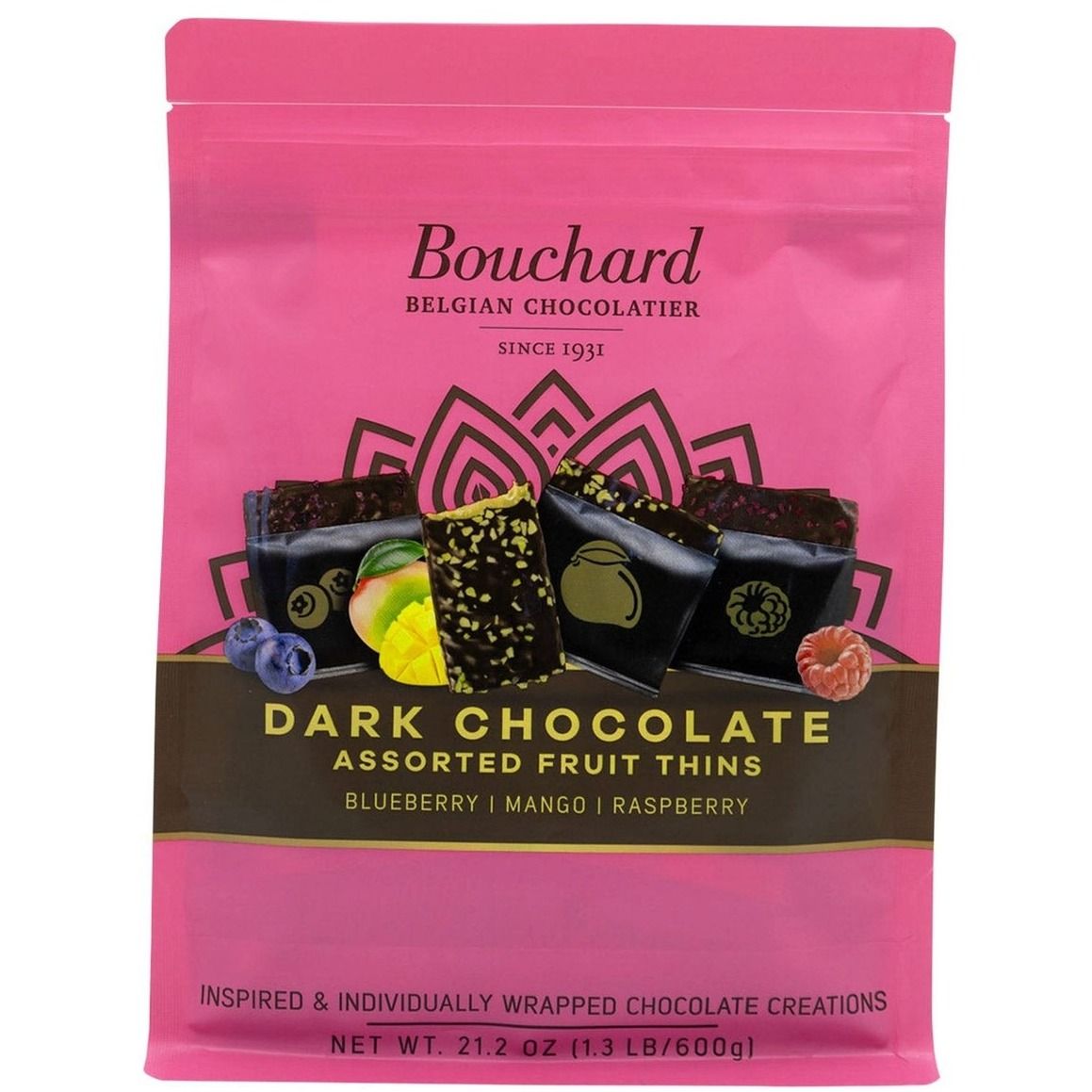 Bouchard Dark Chocolate Assorted Fruit Thins Bluberry- Mango- Raspberry