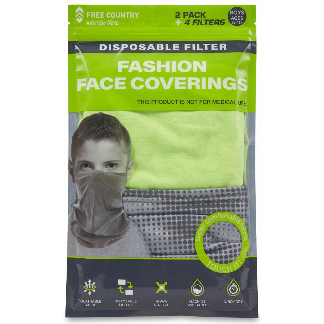 Fashion Face Coverings 2-Pack + 4 Filters (Boys 5-10)