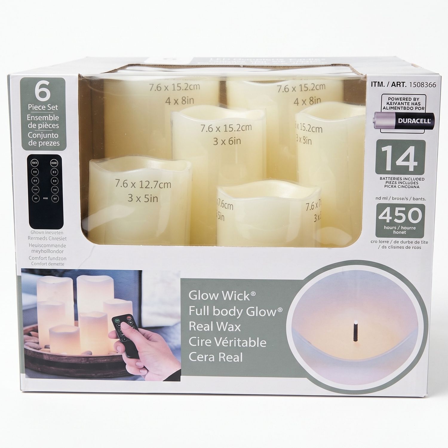 Glow Wick 6 Piece Set / 14 Batteries Included &amp; Multifunction Remote Control