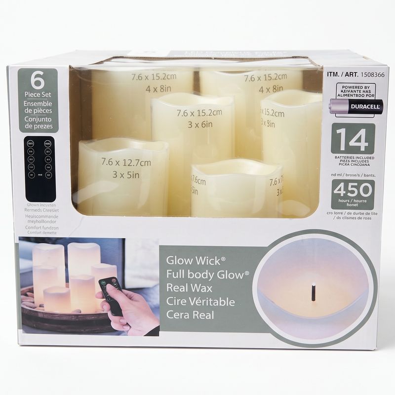 Glow Wick 6 Piece Set / 14 Batteries Included &amp; Multifunction Remote Control