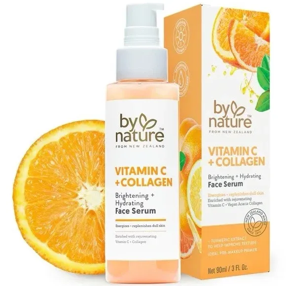By Nature Vitamin C &amp; Collagen Brightening Face Serum for All Skin Types, 3 fl oz