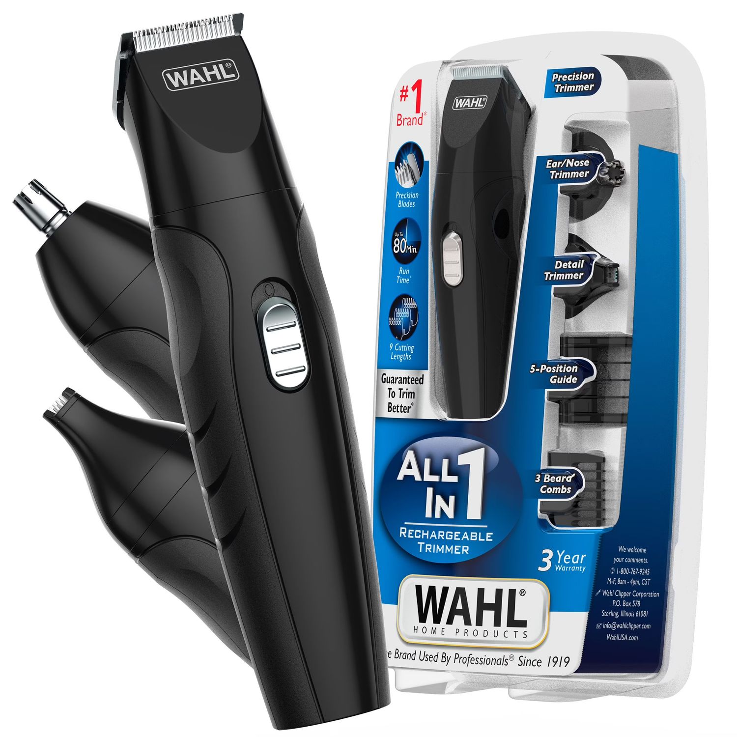 Wahl All in One Rechargeable Beard, Mustache, Detail Trimmer for Men, Black