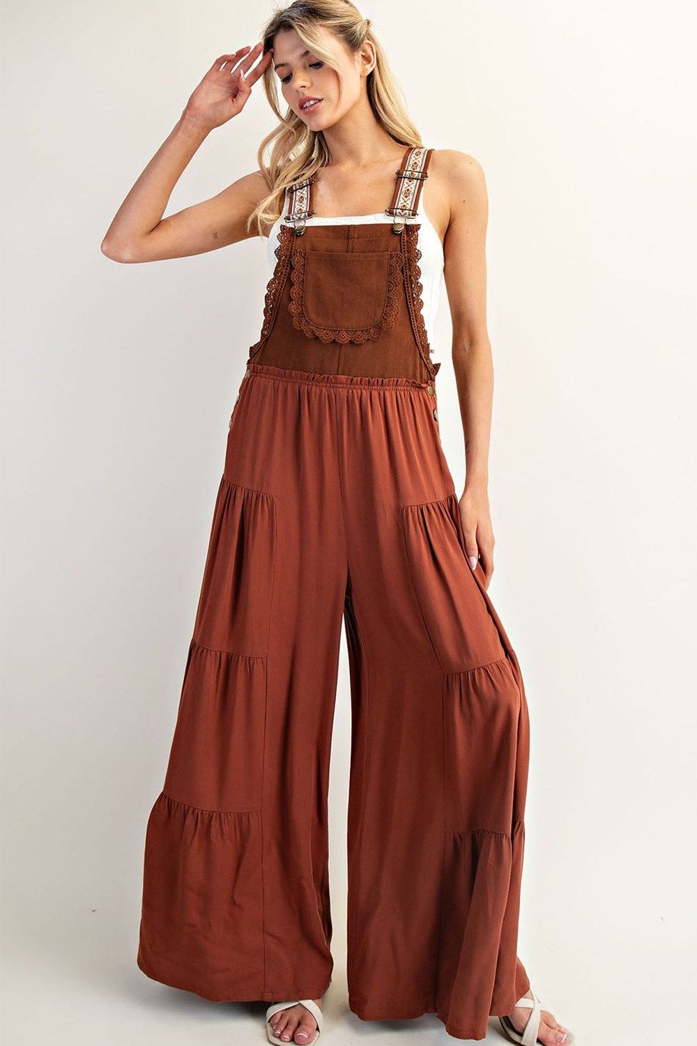 Lace Trim Tiered Sleevless Jumpsuit