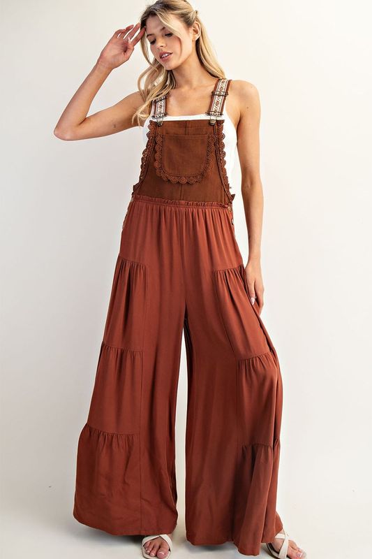 Lace Trim Tiered Sleevless Jumpsuit