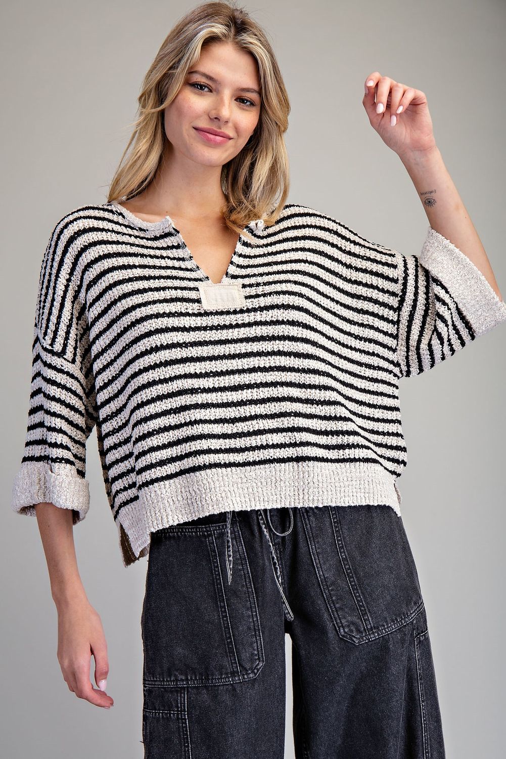Split Neck Half Sleeve Sweater