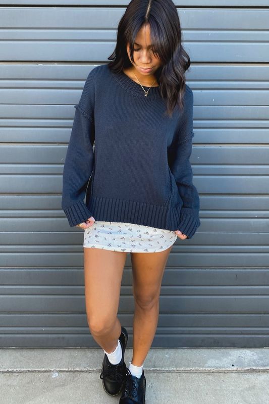 Navy Reverse Stitch Knit Sweater