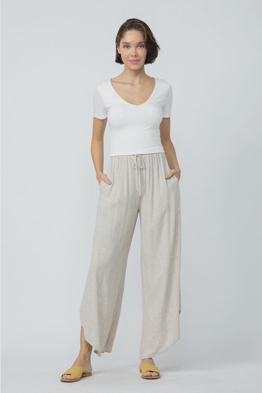 Curved Hem Linen Pants