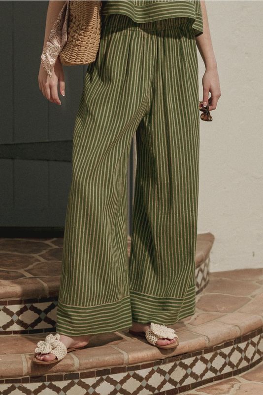 Striped Print Wide Leg Pants