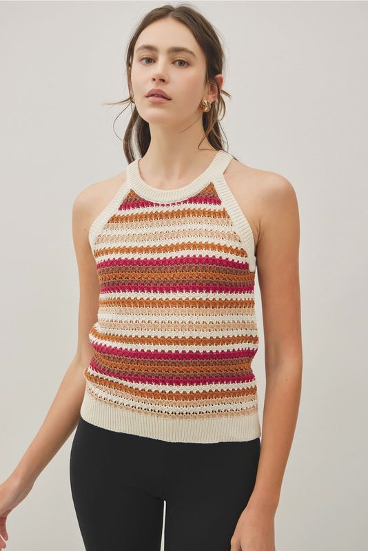 Stripe Crochet Halter Top