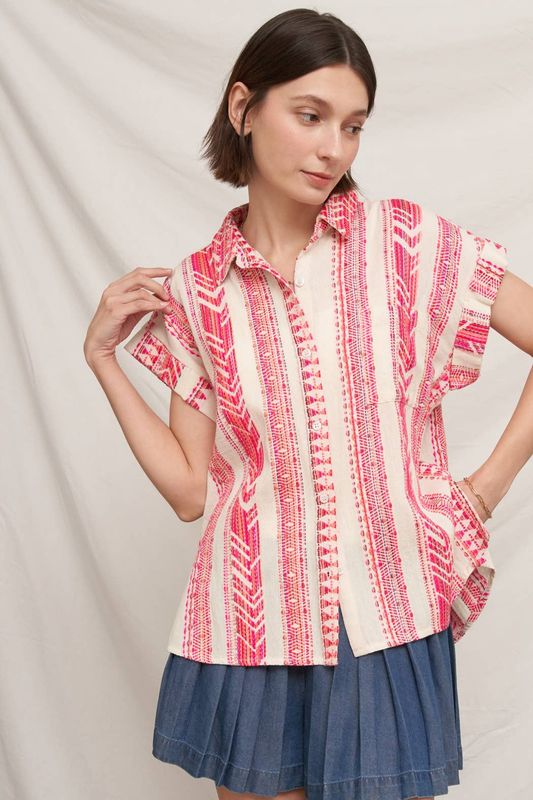 Embroidered Short Sleeve Button Down Shirt