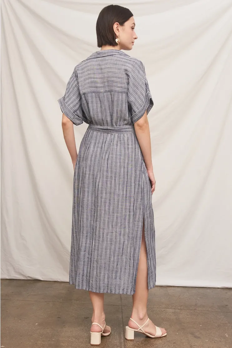 Short Sleeve Striped Button Down Shirt Dress