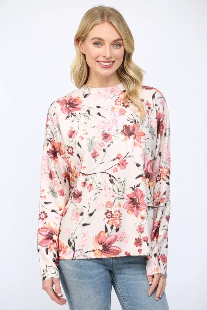 Floral Pattern Crew Neck Sweater