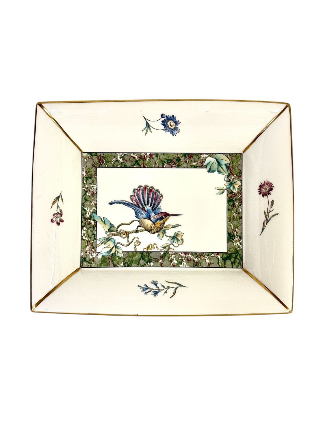 Plateau en porcelaine tendre Wedgwood – Motif colibri et fleurs, Angleterre, 1991