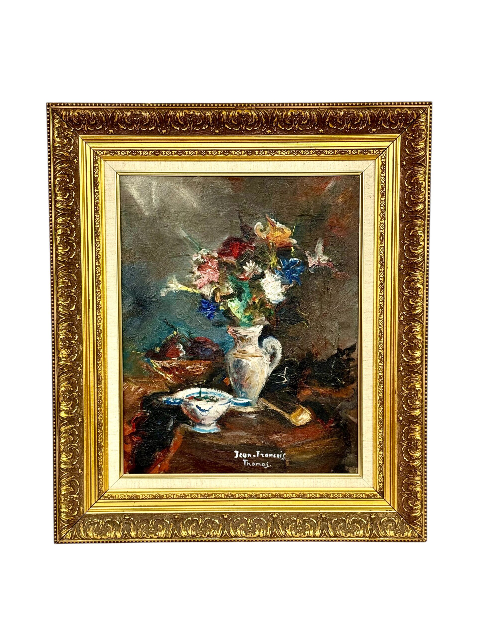Nature morte florale vibrante avec bol en porcelaine par Jean-François Thomas