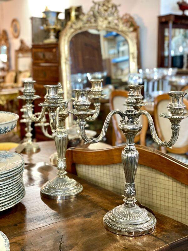 Paire de rares grands candélabres en bronze argenté, XIXe siècle