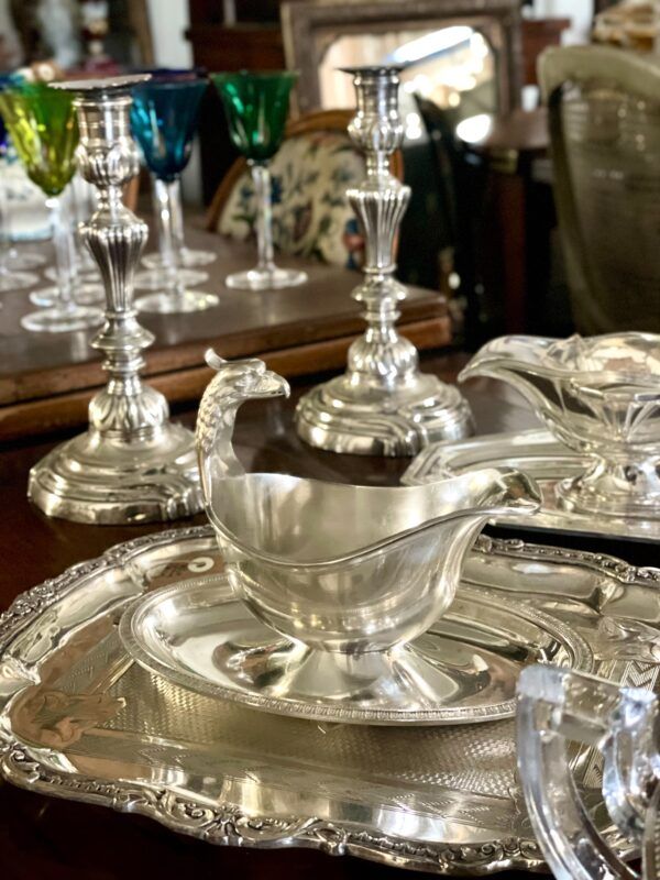 Saucière Christofle Gallia en métal argenté, rare, années 1930, avec anse en forme d'aigle